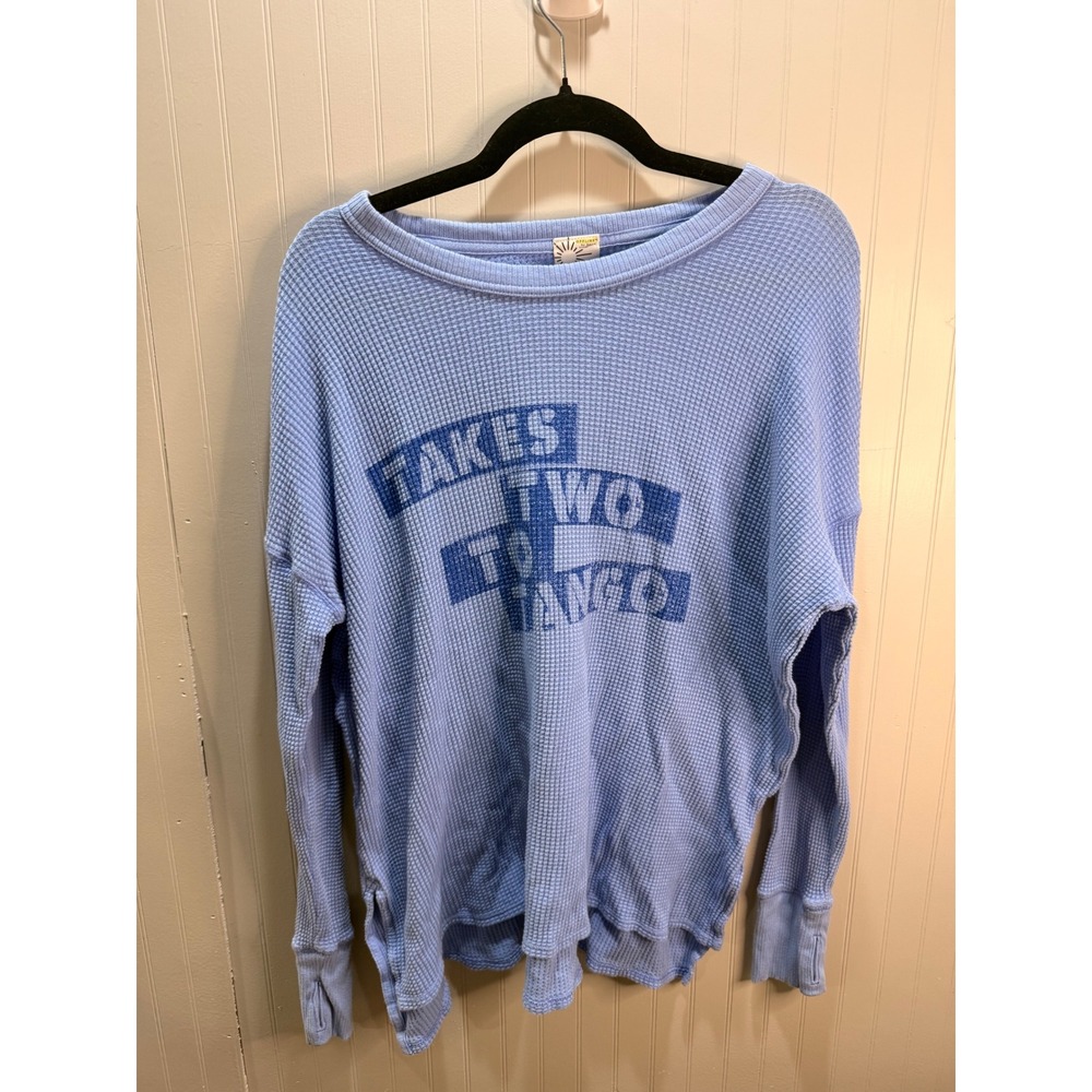 OFFLINE by Aerie Blue Waffle Knit Takes Two To Tango Graphic Thermal Top Medium